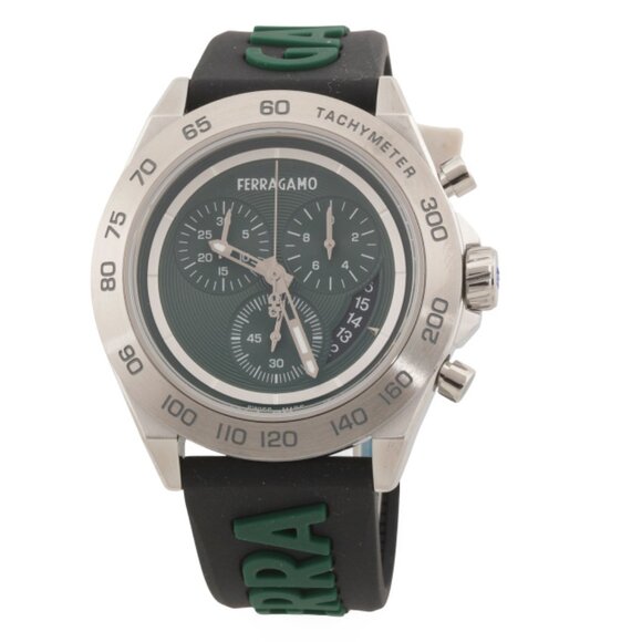 SALVATORE FERRAGAMO Green Men's Swiss Made Tonneu Chrono Bracelet Watch